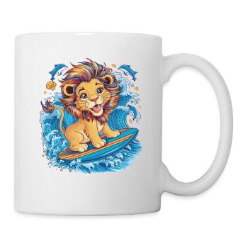 Surfendes Einhorn auf Regenbogenwelle - Tasse - Weiß - Rechts