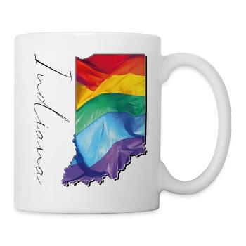 LGBTQ Flagge in der Indiana State Landkarte IN - Tasse - Weiß - Rechts