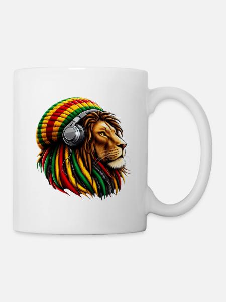 Rasta Reggae Headphone Jamaican Pride Lion Judah - Mug blanc - blanc