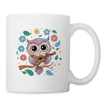 Niedliche Eule Vogel Federn Blumen Gitarre - Tasse - Weiß - Rechts