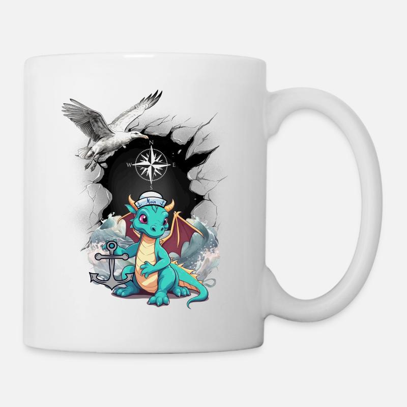 Drache Drachen Seemann Kompass maritim Möwe Kind - Tasse - Weiß
