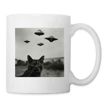 Cat Selfie with UFO Weird 50s Photo 4 - Tasse - Weiß - Rechts