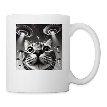 Selfie de chat avec OVNI Étrange Photo des années 50 - Mug blanc - blanc - Droite
