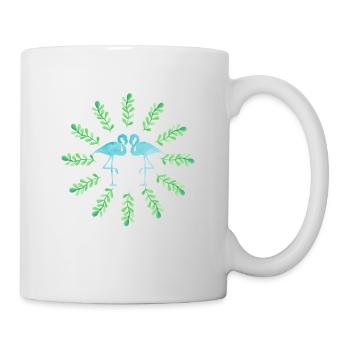 Two Tropical Flamingos Wading Bird leaves Cool Art - Mug - white - Right