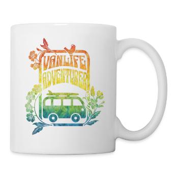 Vanlife - Regenbogenfarbene Blumen - Tasse - Weiß - Rechts