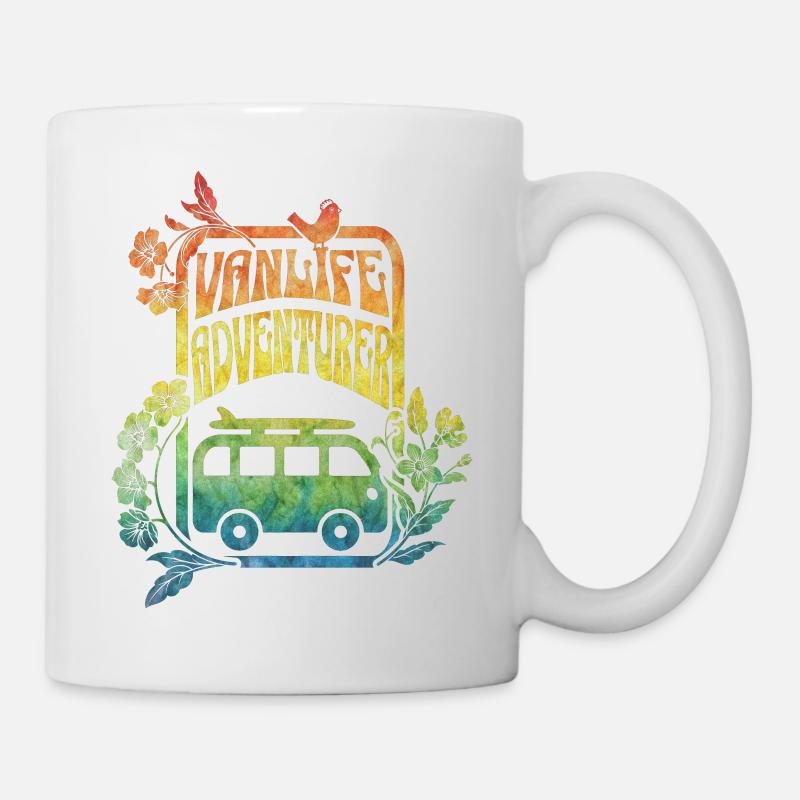 Vanlife - fleurs aux couleurs de l’arc-en-ciel - Mug blanc - blanc
