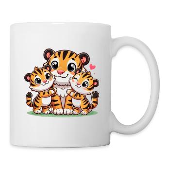 Parent tigre aimant avec deux enfants mignons - Mug blanc - blanc - Droite