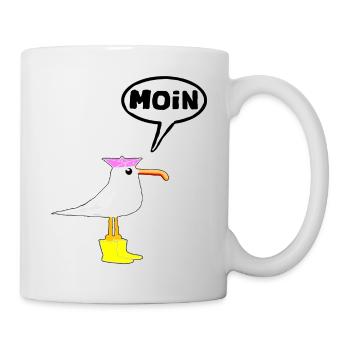 Moin Möwe Stiefel Sprechblase Frauen Gummistiefel - Tasse - Weiß - Rechts