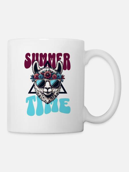 Sommer Lama mit Sonnenbrille - Sommerzeit - Tasse - Weiß