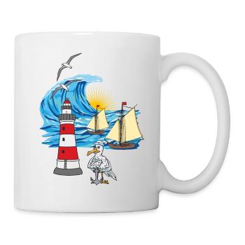 maritime seagull lighthouse sailing ships ships - Mug - white - Right