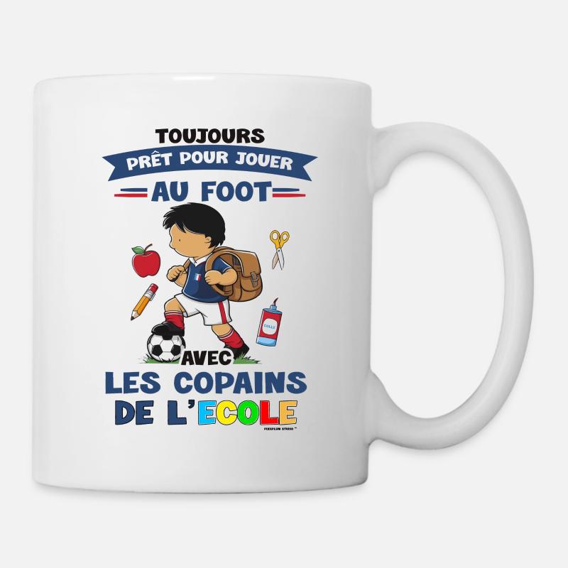 Garçon Aime Jouer au Foot avec Copains de l'école - Mug blanc - blanc