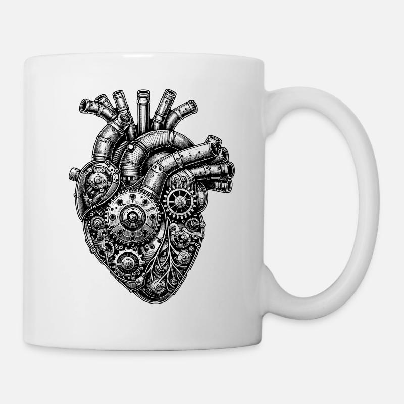 Mechanisches Steampunk Herz - Tasse - Weiß