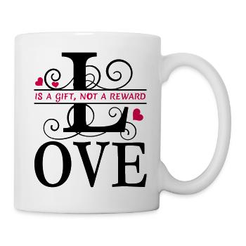 Liebe ist ein Geschenk Flock zweifarbig - Tasse - Weiß - Rechts