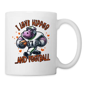 Ich liebe Nilpferde und Football American - Tasse - Weiß - Rechts