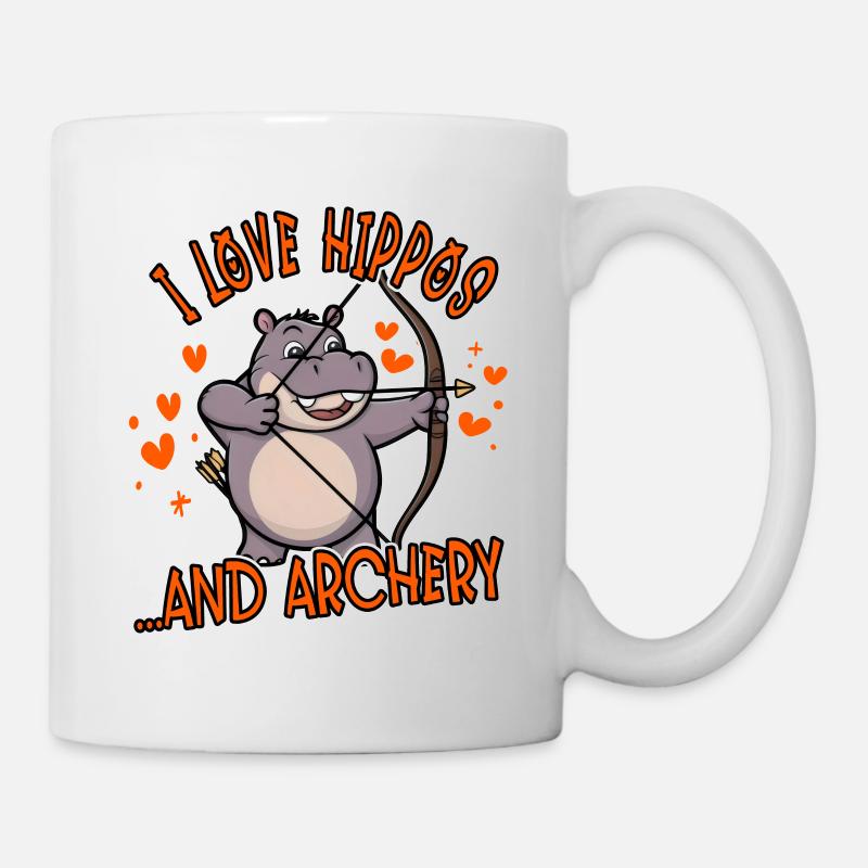 Ich liebe Nilpferde und Bogenschießen lustig - Tasse - Weiß