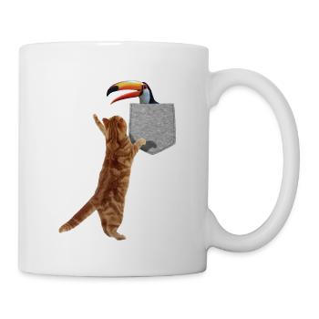 Chat atteignant le toucan dans une fausse poche imprimée drôle - Mug blanc - blanc - Droite