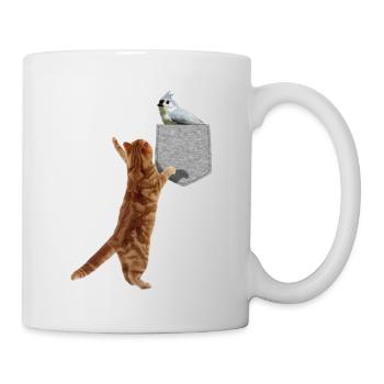 Katze Erreicht Büschelmeise In Falscher Tasche Cool - Tasse - Weiß - Rechts