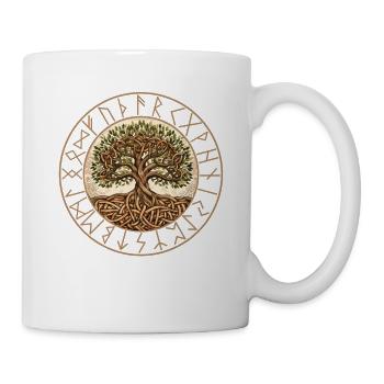 Wikinger Baum des Lebens Runen Rahmen Keltisch - Tasse - Weiß - Rechts