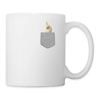 Falsches Nymphensittich-Vogel-T-Shirt mit Tasche - Funny Bird - Tasse - Weiß - Rechts