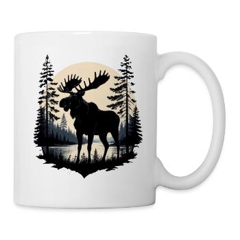 Moose with antlers at the lake in the moonlight Scandinavia - Mug - white - Right