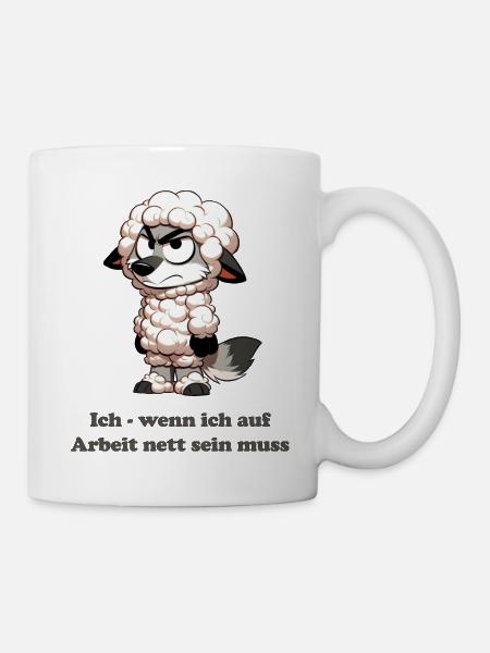 Loup déguisé en mouton au travail - Mug blanc - blanc
