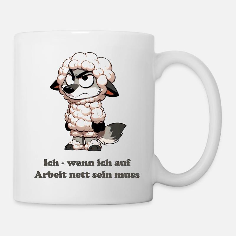 Loup déguisé en mouton au travail - Mug blanc - blanc