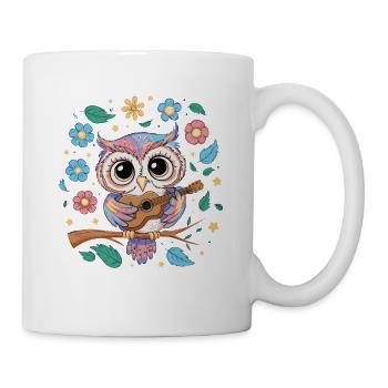 Niedliche Eule Vogel Federn Blumen Gitarre - Tasse - Weiß - Rechts