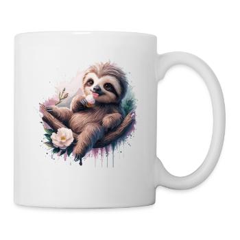 Lustiges Faultier geniesst ein Eis - Tasse - Weiß - Rechts