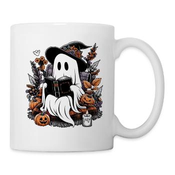 Livres de lecture fantôme citrouille Halloween - Mug blanc - blanc - Droite