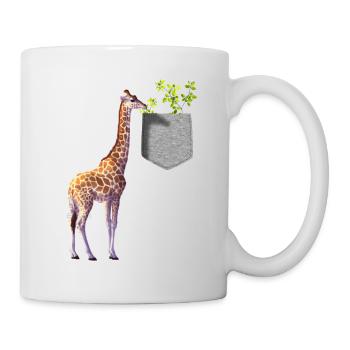 Girafe atteignant une branche avec des feuilles dans la poche - Mug blanc - blanc - Droite