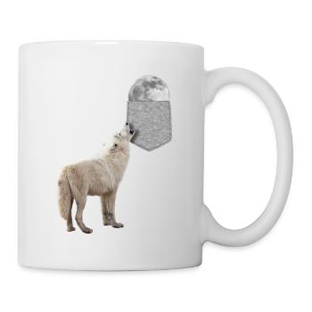 Wolf Heulen Zum Mond In Ihrer Falschen Tasche Lustig - Tasse - Weiß - Rechts