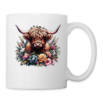 Floral Schottisches Hochlandrind - Tasse - Weiß - Rechts