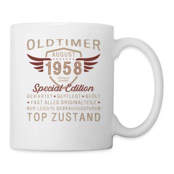 66. Geburtstag Oldtimer August 1958 Jahrgang 1958 - Tasse - Weiß - Rechts