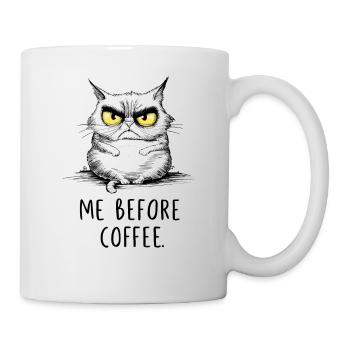 Hilarious Moody Cat With Coffee Illustration - Mug - white - Right