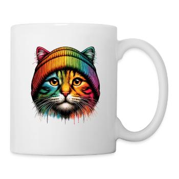 Katze Beanie Regenbogen Katzenmama Cool Lustig - Tasse - Weiß - Rechts