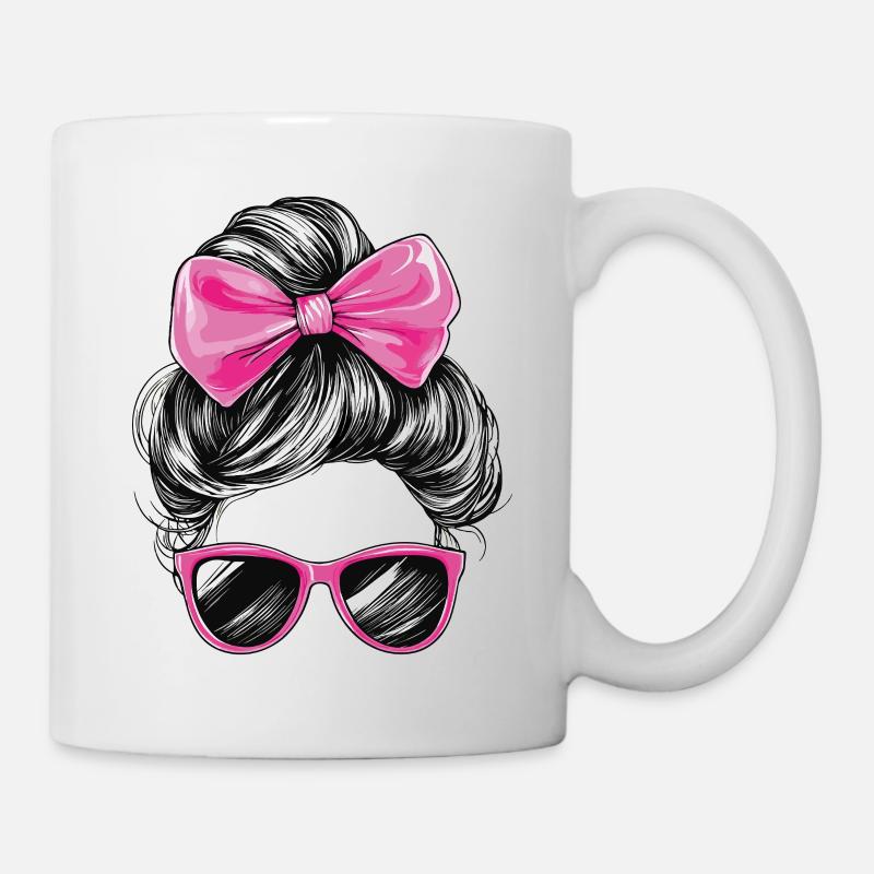 Frau Sonnenbrille Haare Schleife Mädchen Cool Chic - Tasse - Weiß