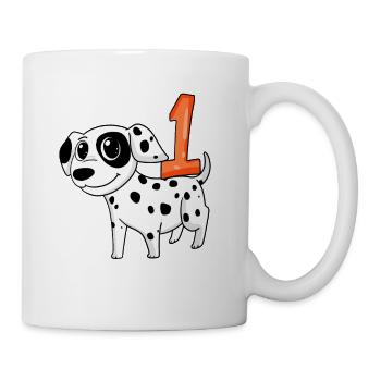 1 Jahr alt - Einschulung - Hund Motiv - Zahl 1 - Tasse - Weiß - Rechts