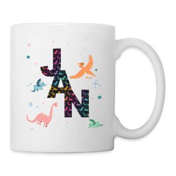 JAN - Beautiful boy name with dinosaur - Mug - white - Right