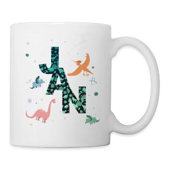 JAN - Beautiful boy name with dinosaur - Mug - white - Right