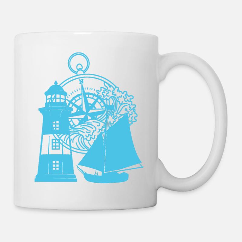 maritim Kompass Segelschiff Leuchtturm - Tasse - Weiß