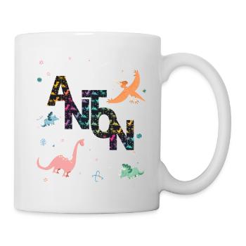 ANTON - Beautiful boy name with dinosaur - Mug - white - Right