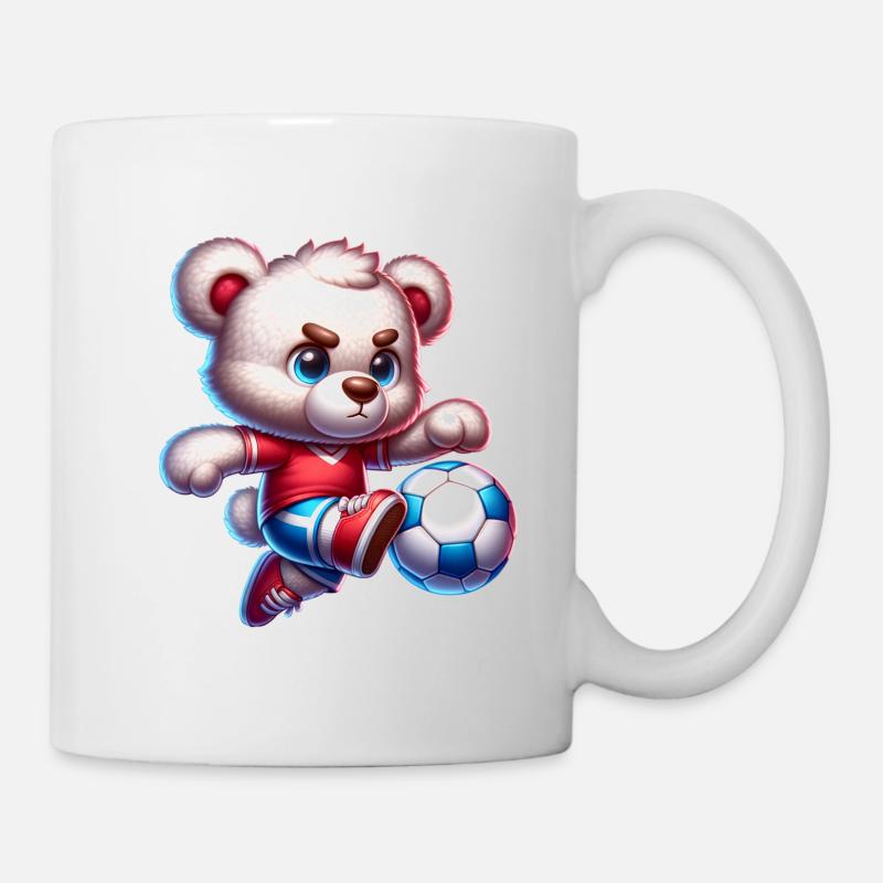 Süßer Teddybär spielt Fußball Comic Figur Kinder - Tasse - Weiß