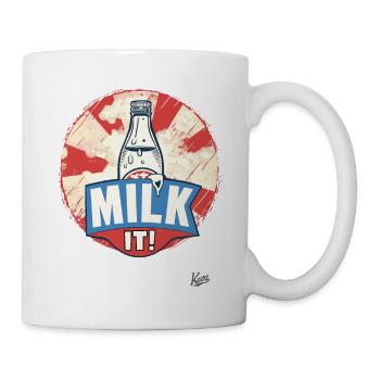 Melke es! Melken genießen: Mit einer Flasche Milch - Tasse - Weiß - Rechts