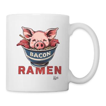 Drôle de tête de porc dans un bol avec des ramen au bacon - Mug blanc - blanc - Droite