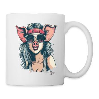80s punk hippie girl as a cute piggy - Mug - white - Right