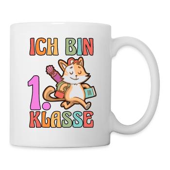 Katze Erste Klasse Schulkind Schulbeginn Einschulu - Tasse - Weiß - Rechts