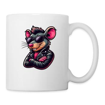Coole Maus Ratte 50er 60er Lederjacke Sonnenbrille - Tasse - Weiß - Rechts