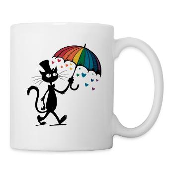 Cat Rainbow Heart Love Cartoon Funny Kitty - Mug - white - Right