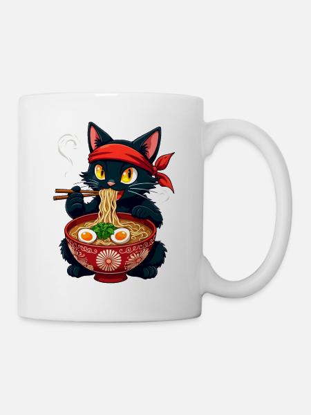 Chat, Ramen, Nouilles Japonaises, Drôle de Kawaii - Mug blanc - blanc
