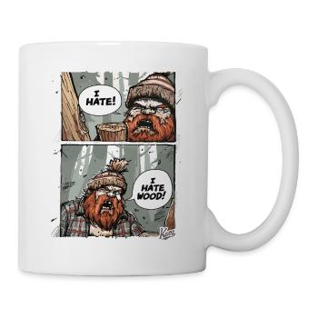 Annoyed angry lumberjack – I hate wood - Mug - white - Right